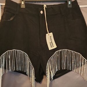 Savanna Jane Black High Waist Shorts with Fringe